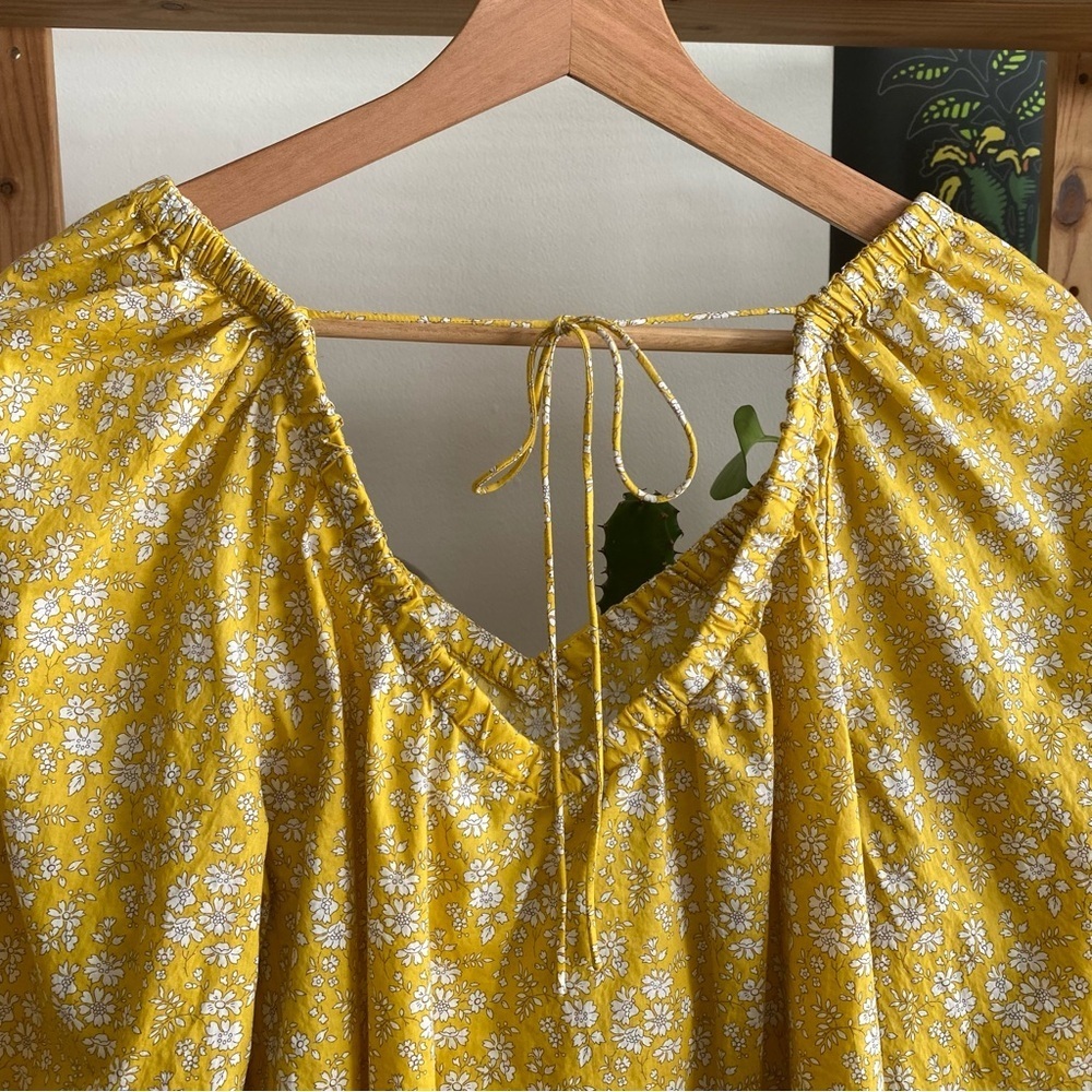J. Crew Liberty Fabrics Yellow Floral Capel V-Neck Organic Cotton Blouse M - Picture 9 of 14